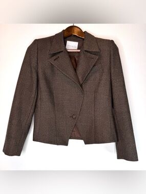 Doncaster Vintage Herringbone Wool Blend Blazer Jacket brown size 6 Tailored